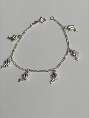 Sterling Silver .925 Italy stamped 7.5" Long Dolphin Charm Bracelet - New
